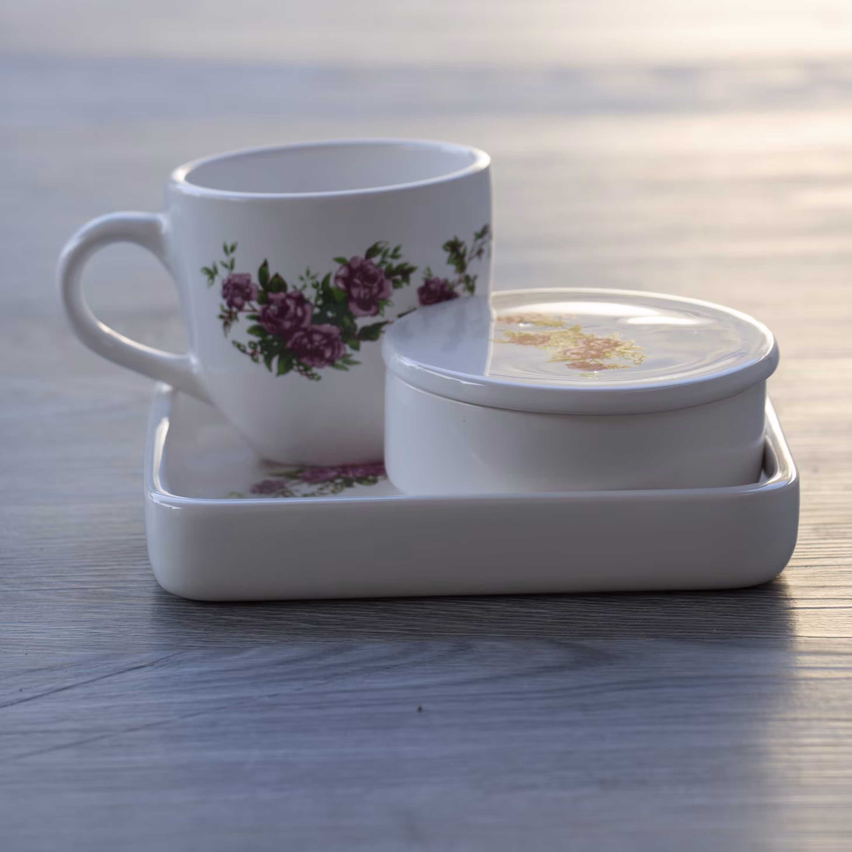 ست فنجان و زیر لیوانی و قندان طرح گل سرخ کد 119 فروش فقط به صورت عمده