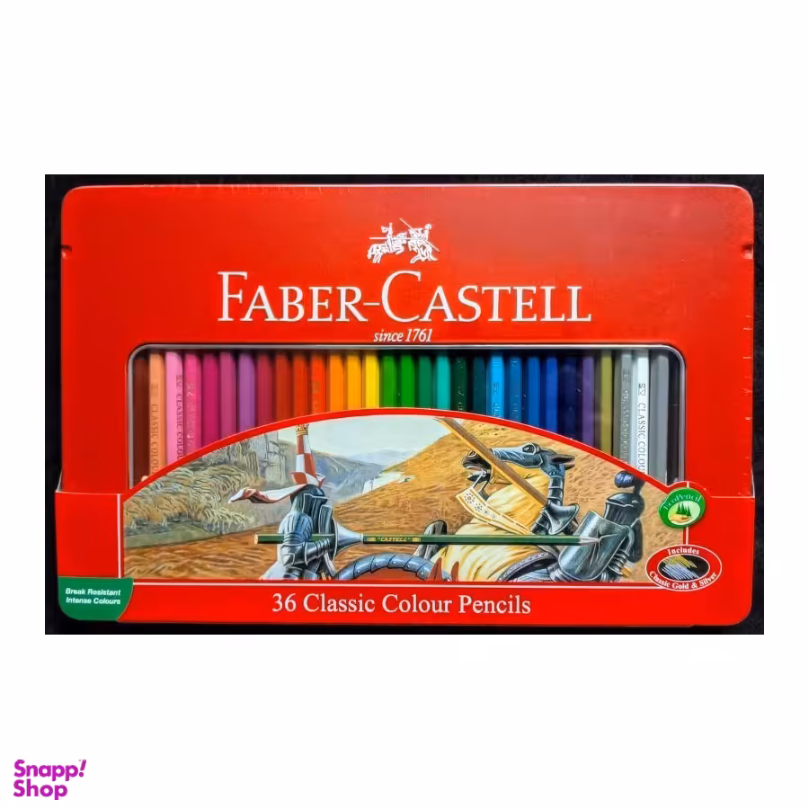 مداد رنگی 36 رنگ جعبه فلزی تخت طرح کلاسیک مداد شش وجهی 115846