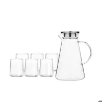 پارچ و لیوان پیرکس مدل ساده برند Deli بسته 8 عددی سفید