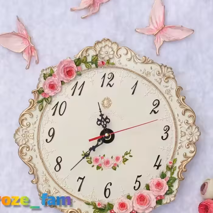 ساعت دیواری و دکوری جنس پلی استر ،قطر35و20در رنگهای صورتی وطلایی وسفید 