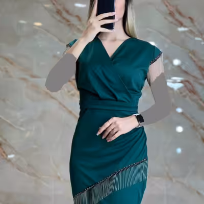 پیراهن مهمانی زنانه کرپ غواصی مدل زیبا