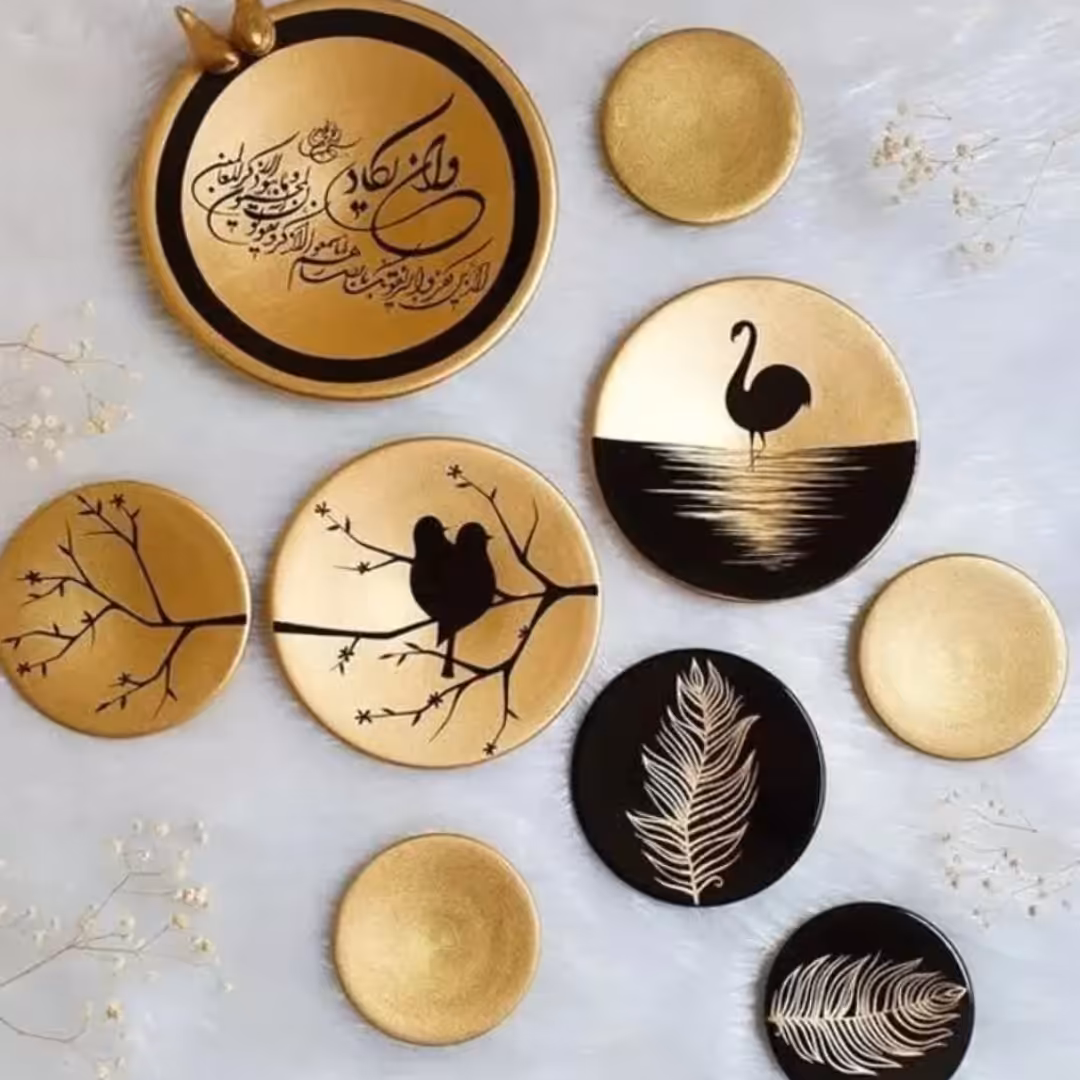 مجموعه دیوارکوب سفالی طلایی رنگ غروب
