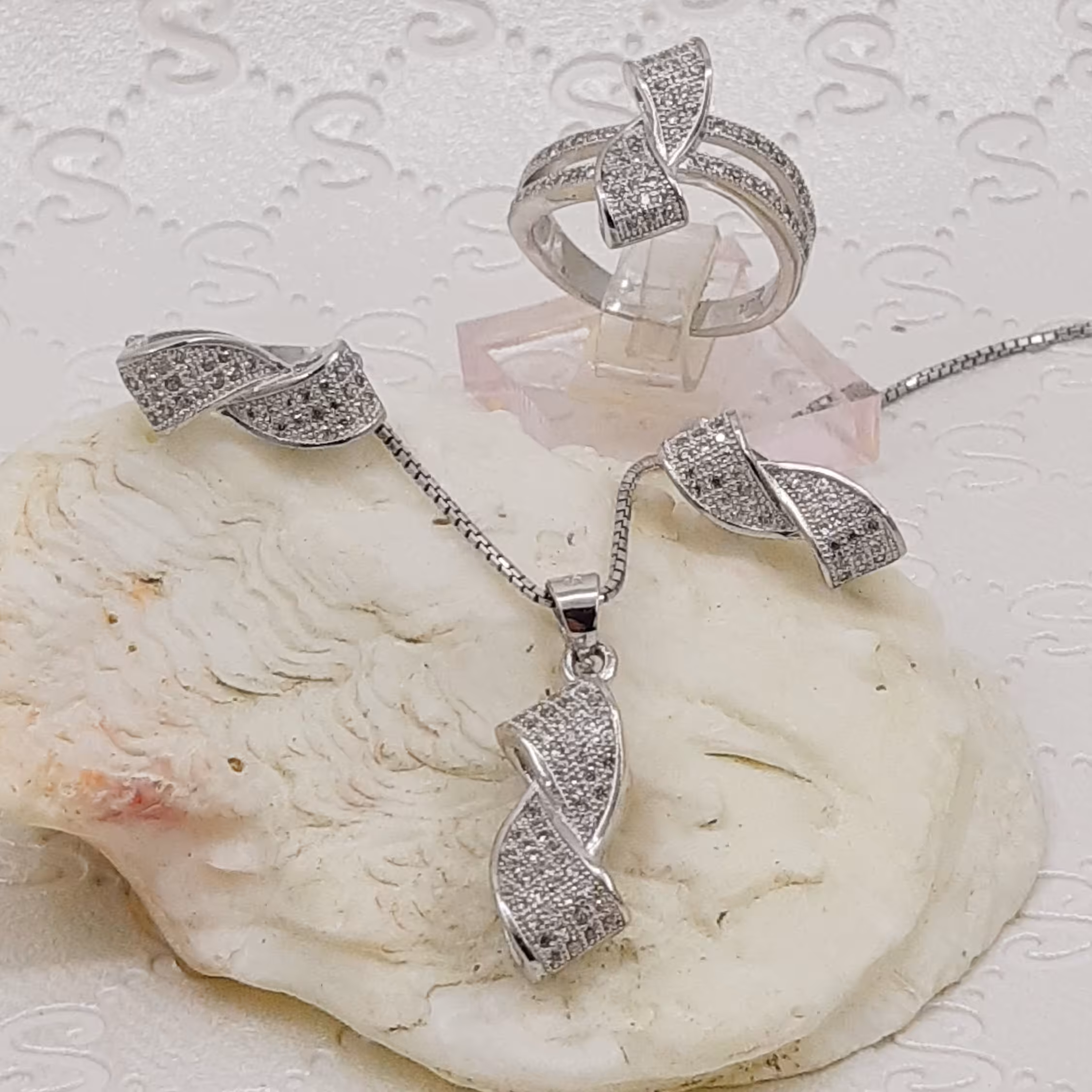 نیم ست نقره خارجی میکروستینگ با آبکاری طلاسفید'