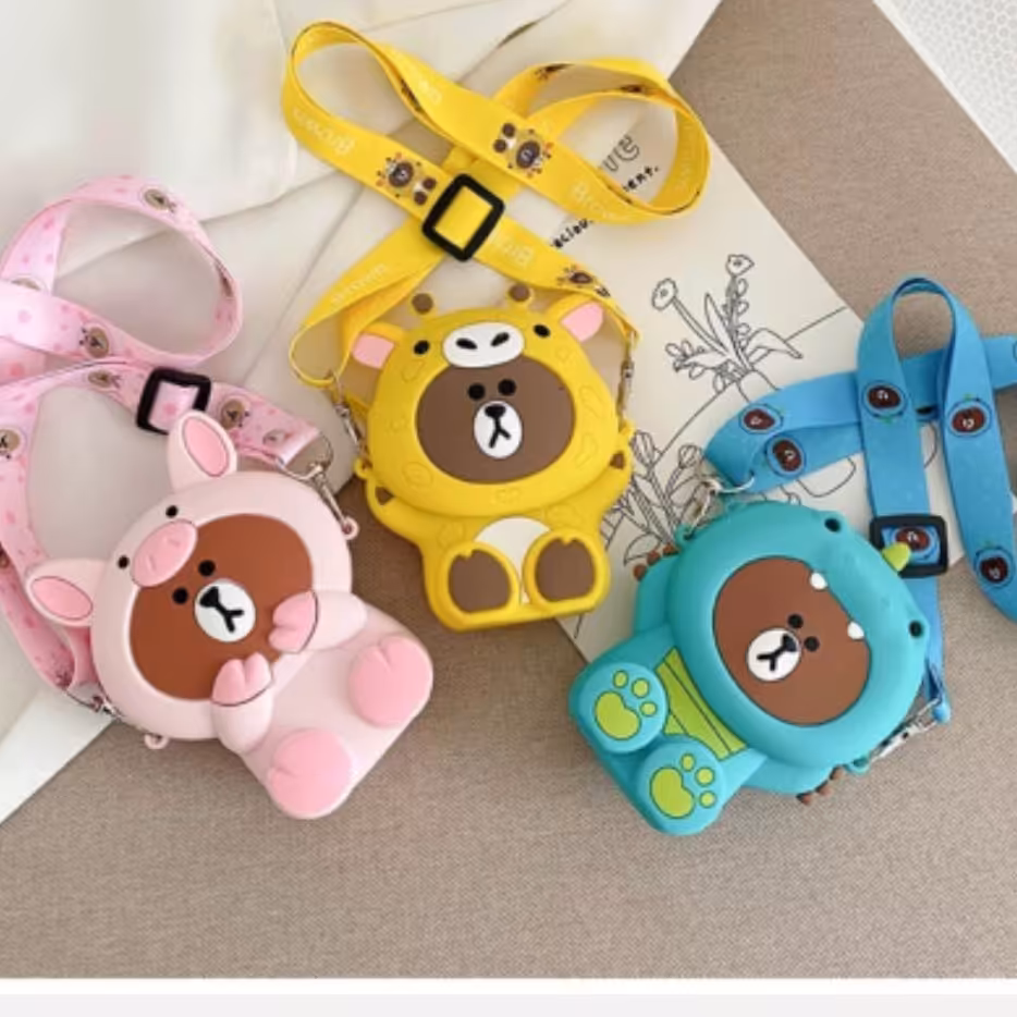 کیف دوشی سیلیکونی فانتزی طرح خرس های کیوت وارداتی ترند و خاص همراه با بند بلند