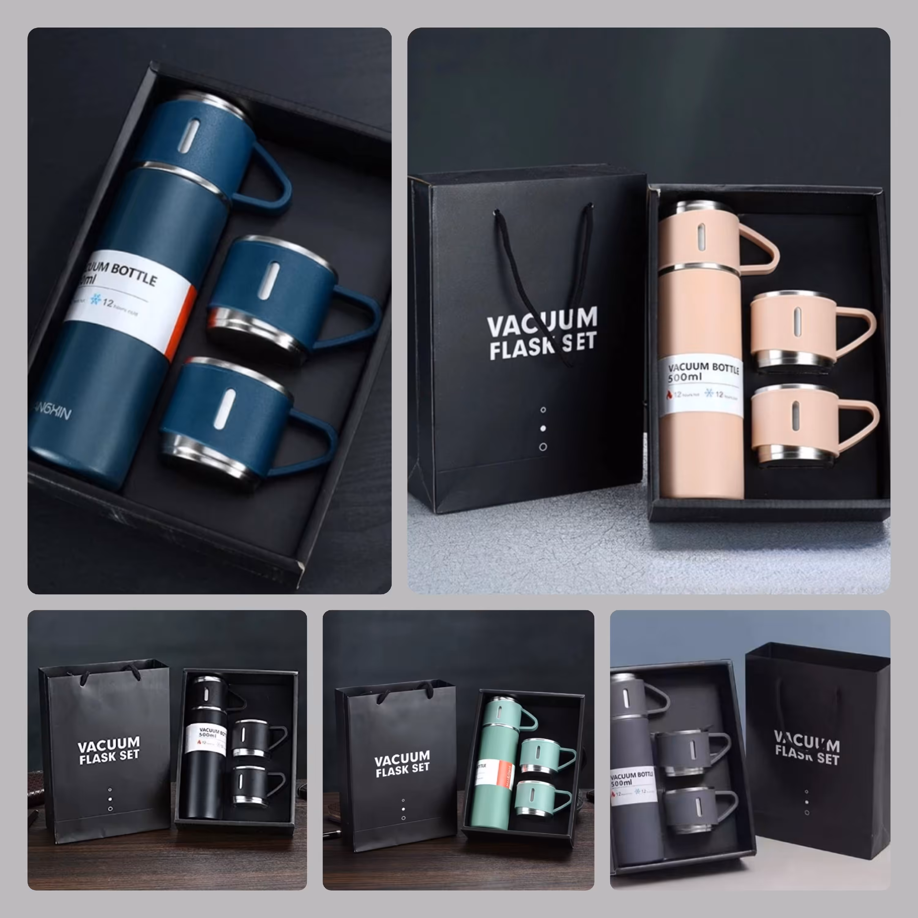 فلاسک سه کاپ استیل با جعبه کادویی