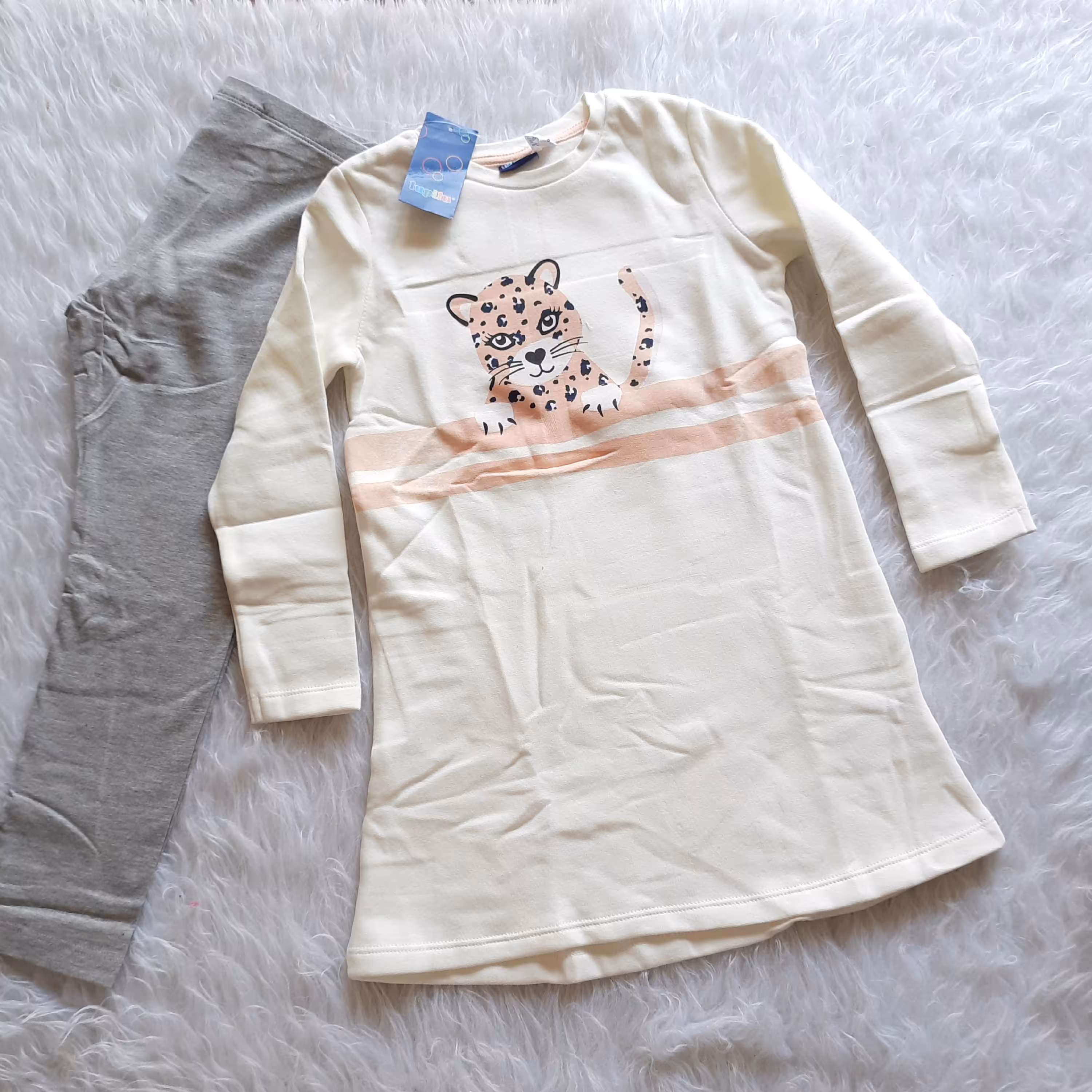 ست بلوز شلوار پاییزه و بهاره دخترانه تو کرکی شیری رنگ سایز 3تا6 ساله برند لوپیلو آلمان