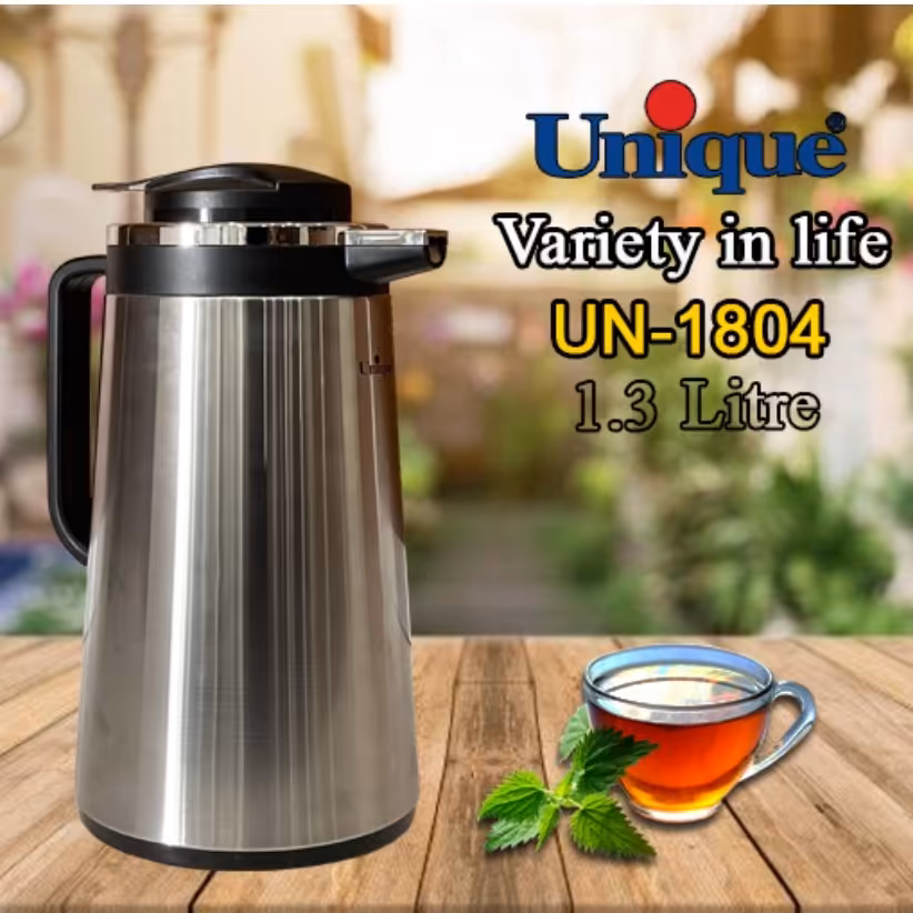 فلاسک 1.3 لیتر استیل شیشه دار یونیک Un1804
