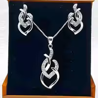 نیم ست نقره جواهر تایلندی با آبکاری طلا سفید،