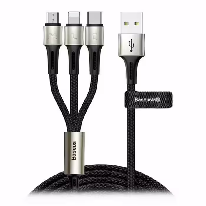 کابل تبدیل 1.2 متری USB به Lightning - Micro USB - Type-C بیسوس CAMLT-GH01