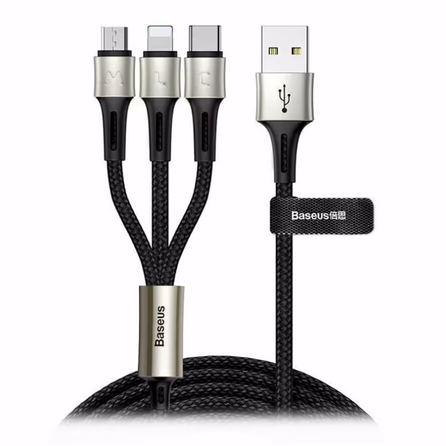 کابل تبدیل 1.2 متری USB به Lightning - Micro USB - Type-C بیسوس CAMLT-GH01