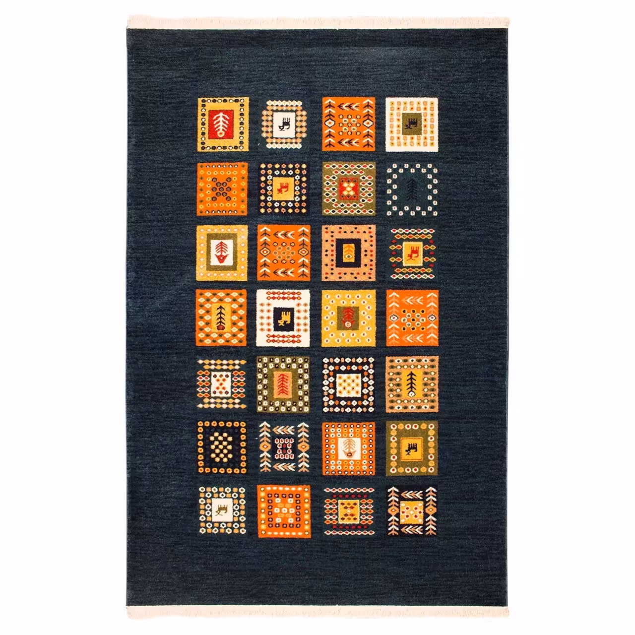 فرش ماشینی ساوین طرح مهر کد FSM18 زمینه سرمه‌ای