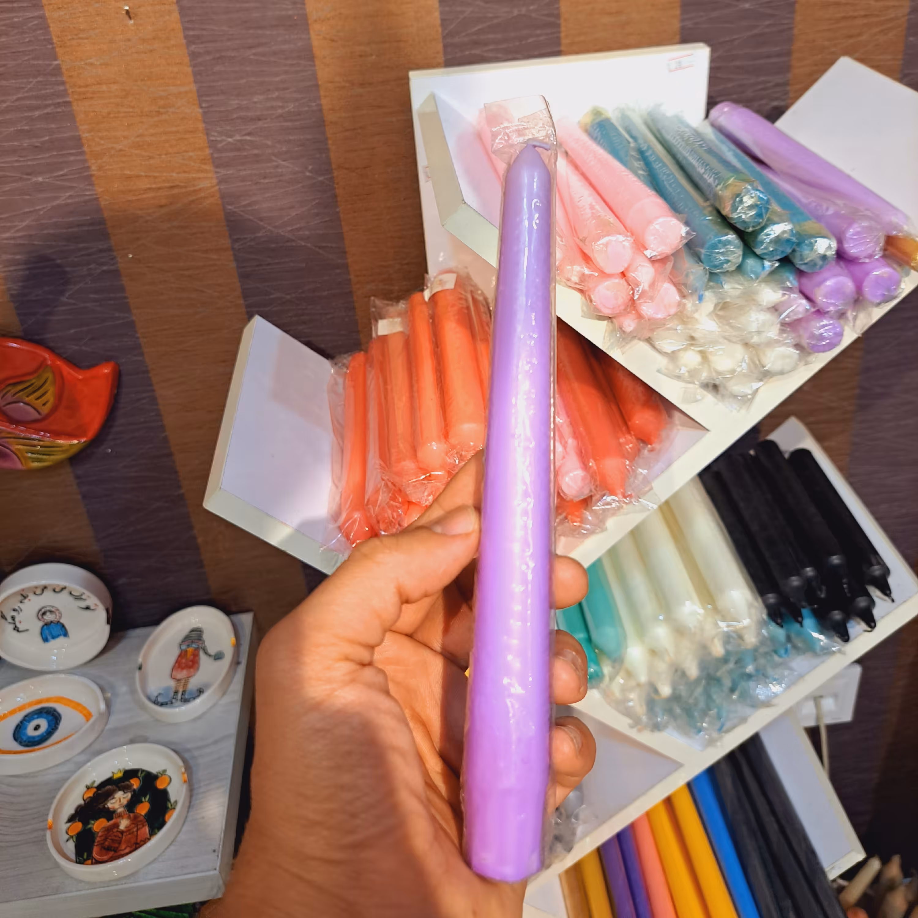 شمع قلمی بنفش 20سانت قطر2سانت شمع خوراکی شمع سویا شمع دستساز قلمی شمع بنفش شمع بدون اشک شمع بدون دود شمع دستساز 