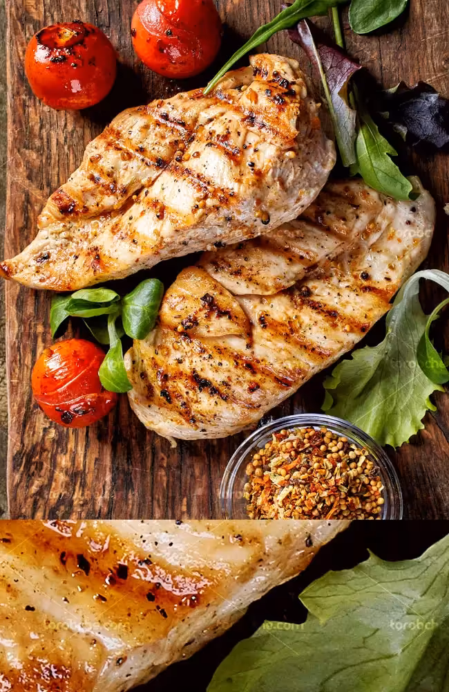 تصویر با کیفیت سینه مرغ گریل شده - گرافیک با طعم تربچه