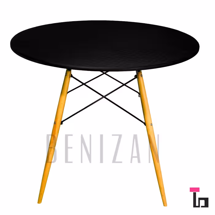 میز پایه چوبی و رویه mdf با روکش پلاستیک( وکیوم شده و 16 میل) قطر 80 ( پس کرایه)