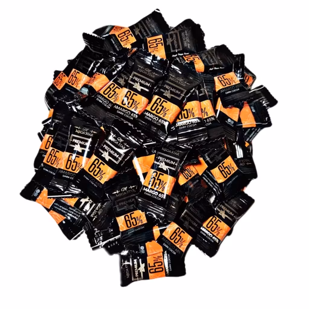 شکلات تلخ 65 درصد مگا استار در بستهبندی های 1000 گرمی سلفونی