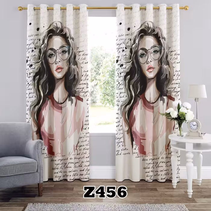 پرده اتاق خواب چاپی طرح دخترانه کد Z456 تک قواره ارتفاع 300 عرض 140 سانت
