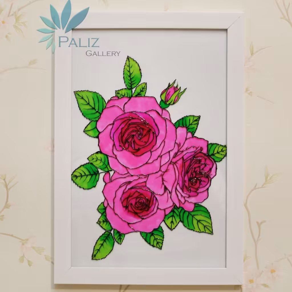 تابلو ویترای طرح سه گل صورتی