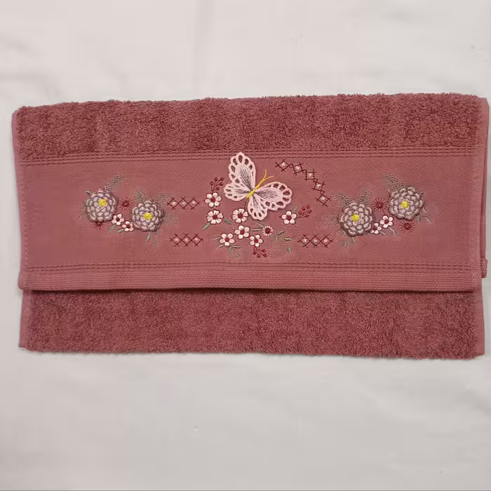 حوله دستی گلدوزی بهباف آذر مدل پروانه سایز 40 در 78 کد 07