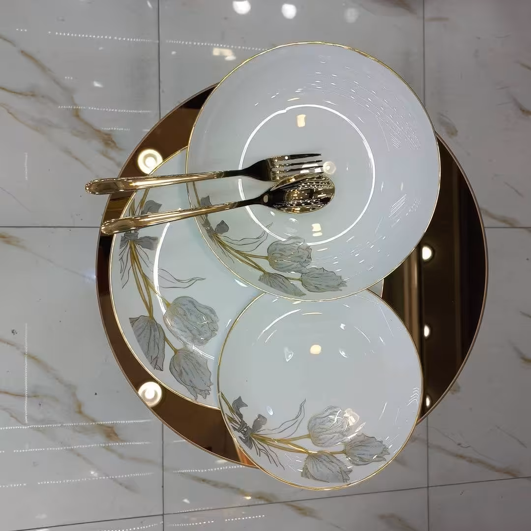 سرویس ارکوپال 26 پارچه مدللاله طوسی لب طلا