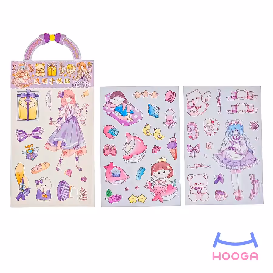 استیکر فانتزی شفاف 3 ورقی سری دختر انیمه‌ای طرح 8