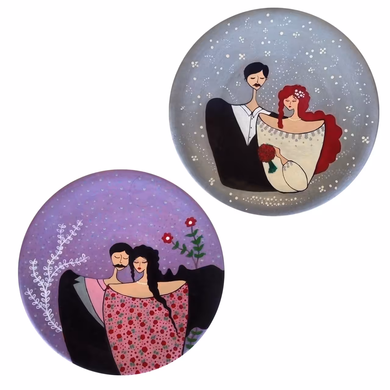 بشقاب دیوارکوب سفالی کد D85-1 مجموعه 2 عددی