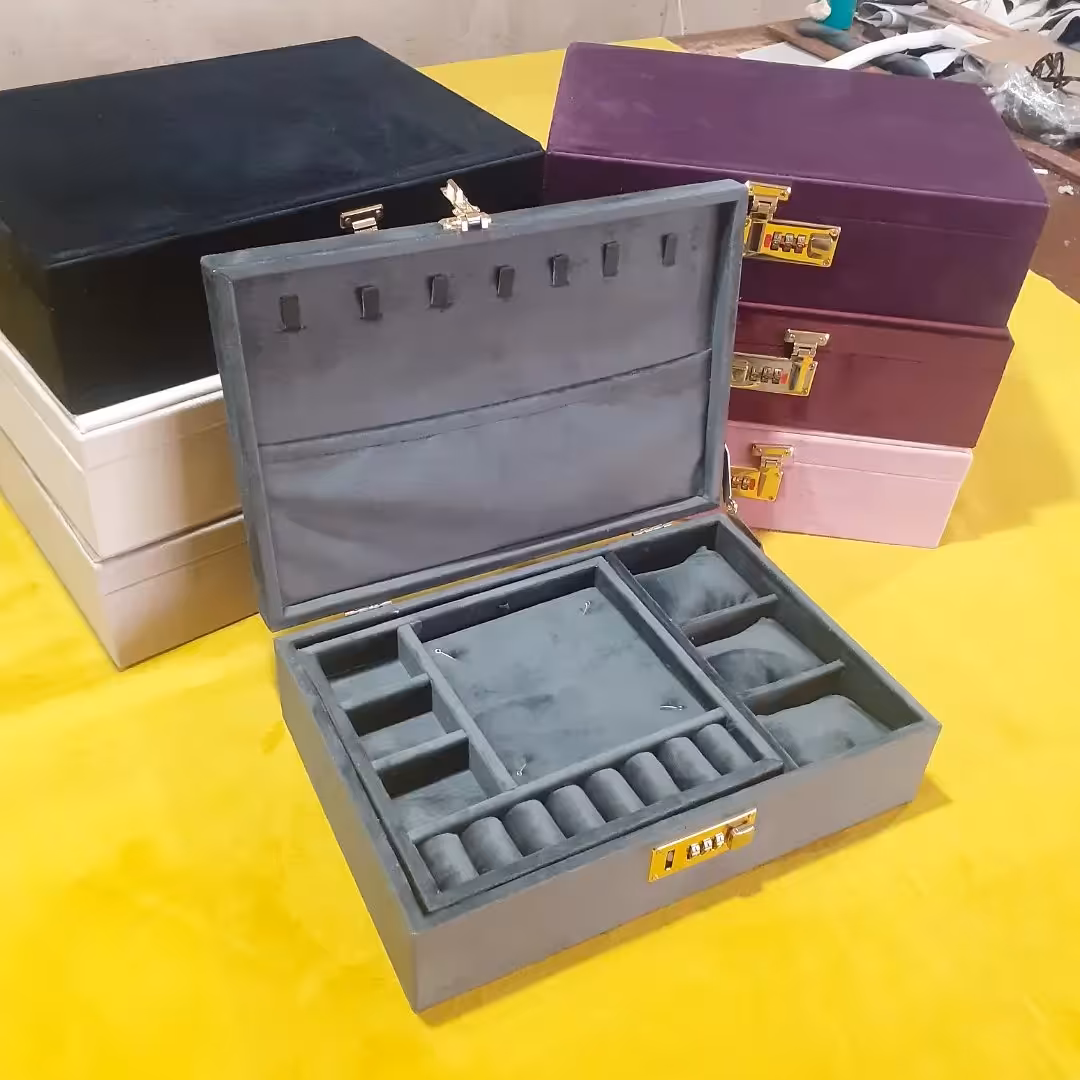 جعبه زیورآلات دو طبقه رنگ طوسی سیر 