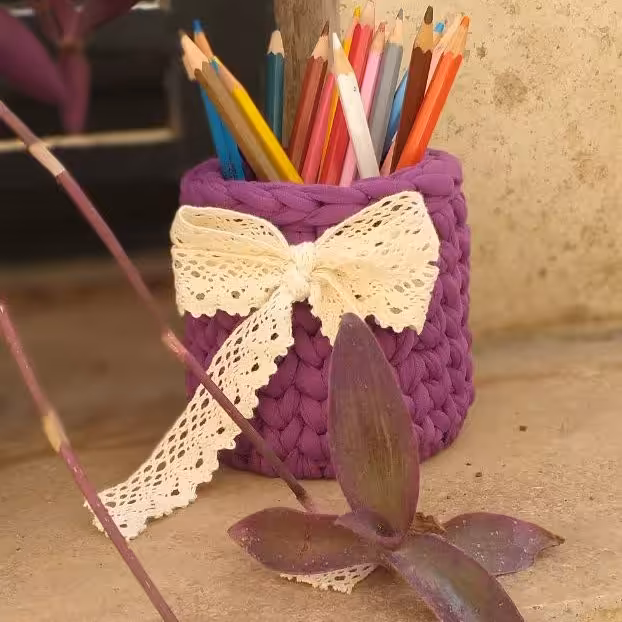 سبد استوانه تریکویی مناسب برای لوازم آرایشی ،جامدادی