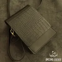 کیف دوشی چرم طبیعی امیسیما کد D-113 (مشکی طرح کروکدیل )