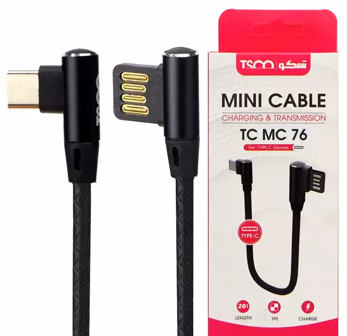 کابل شارژ کوتاه Type-C برند تسکو مدل TC MC 76 طول 0.2 مترTSCO TC MC 76 2.1A 20cm USB To Type-C Cable