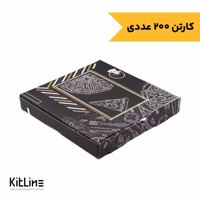 جعبه پیتزا کاغذی طرح دار مشکی 27 سانتیمتری (کارتن 200 عددی)