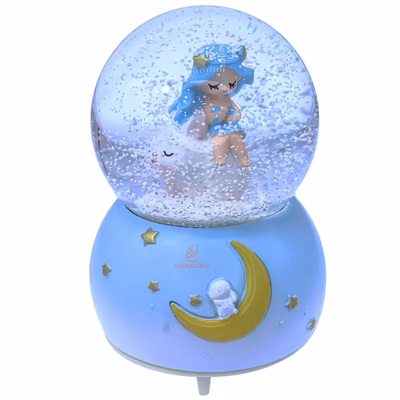 گوی فانتزی بزرگ موزیکال آبی طرح دخترک