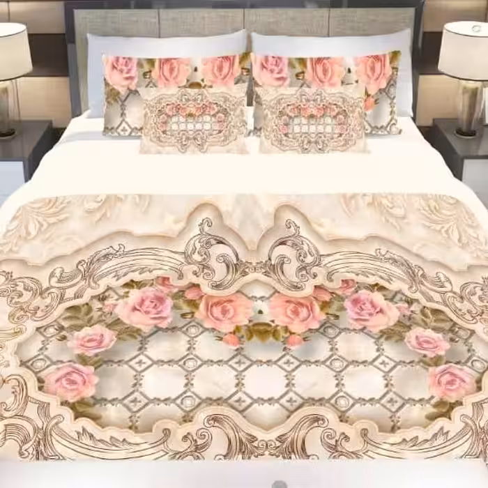 سرویس  روتختی دونفره 8تکه چاپی قابل ست با پرده با انتخاب جنس پارچه کد 946