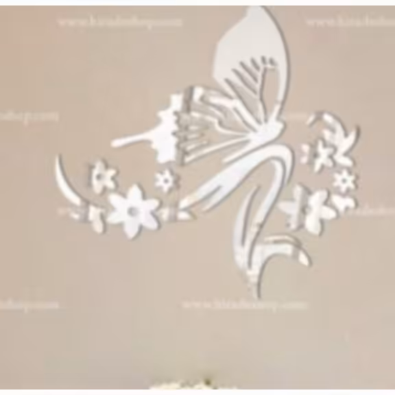 اینه دکوراتیو مولتی استایل، طرح گل و پروانه، در دو رنگ طلایی و نقره ای، ابعاد کل طرح 60 در 60