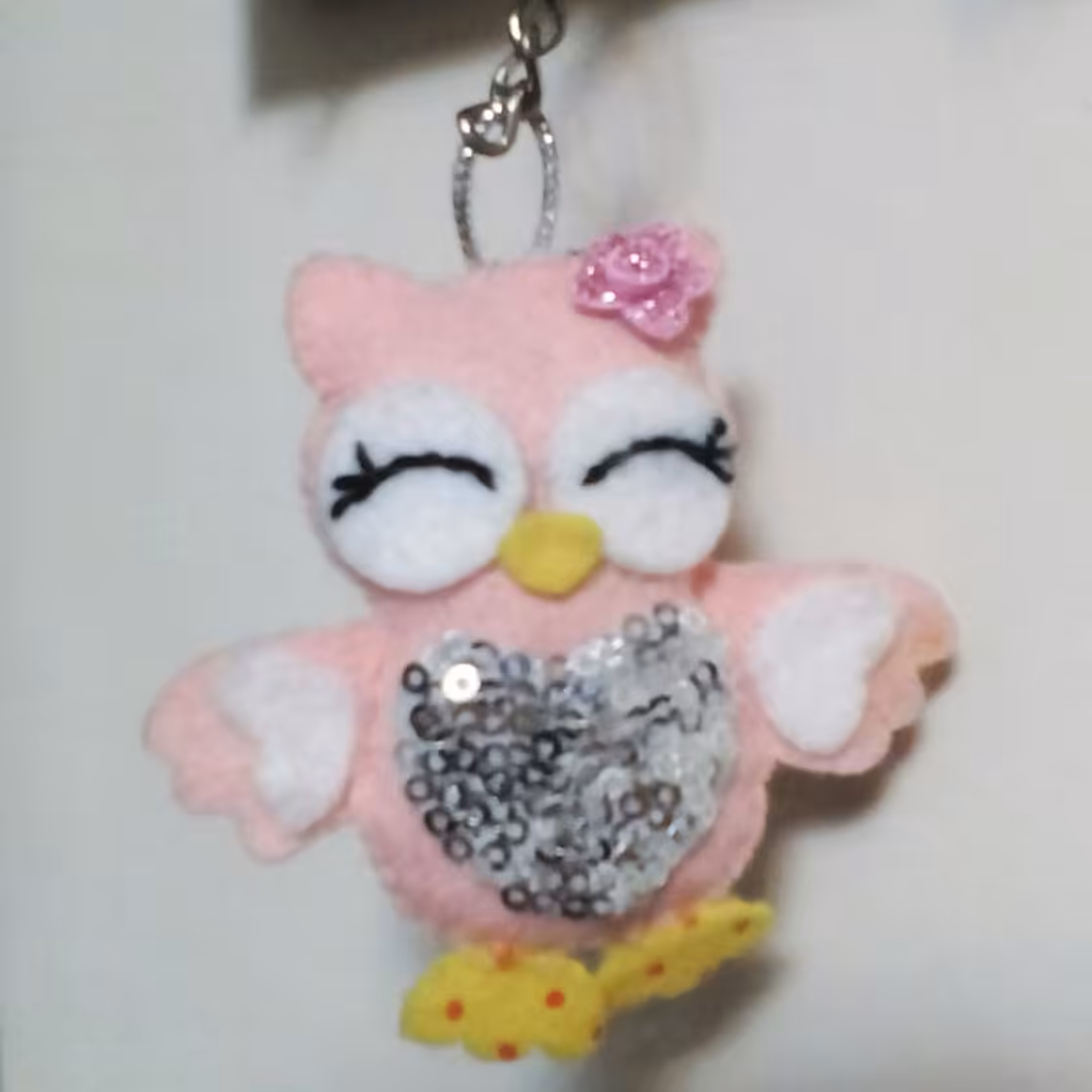 جا کلیدی جغد نمدی به همراه زنجیر و حلقه اتصال برای کلید