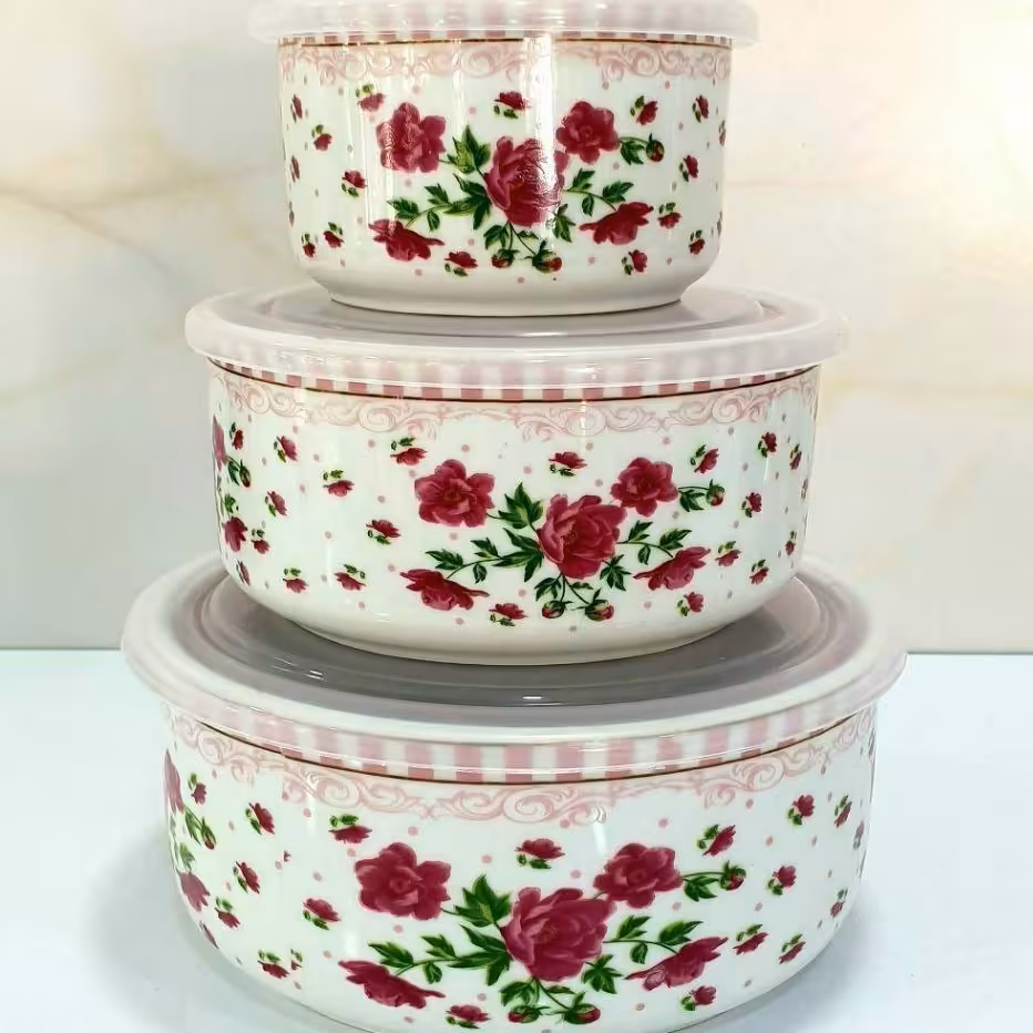 ظرف سه تیکه چینی ارسال رنگ به صورت رندوم کد گل