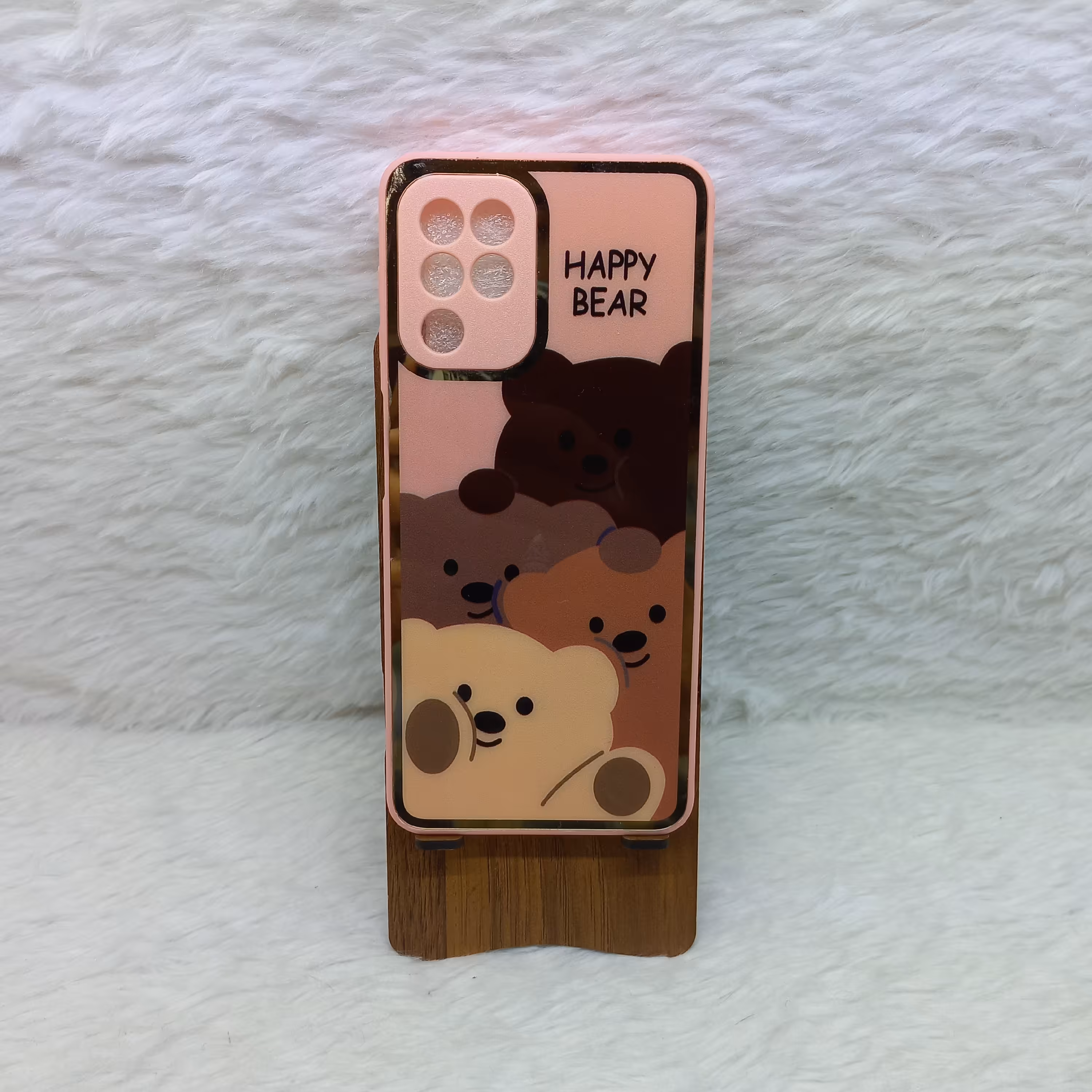 گارد (قاب) گوشی A22 4G M32 4G مدل پشت گلس گلدلاین کیفیت عالی رنگ ثابت طرح خرس صورتی مناسب گوشی Samsung A22 4G M32 4G