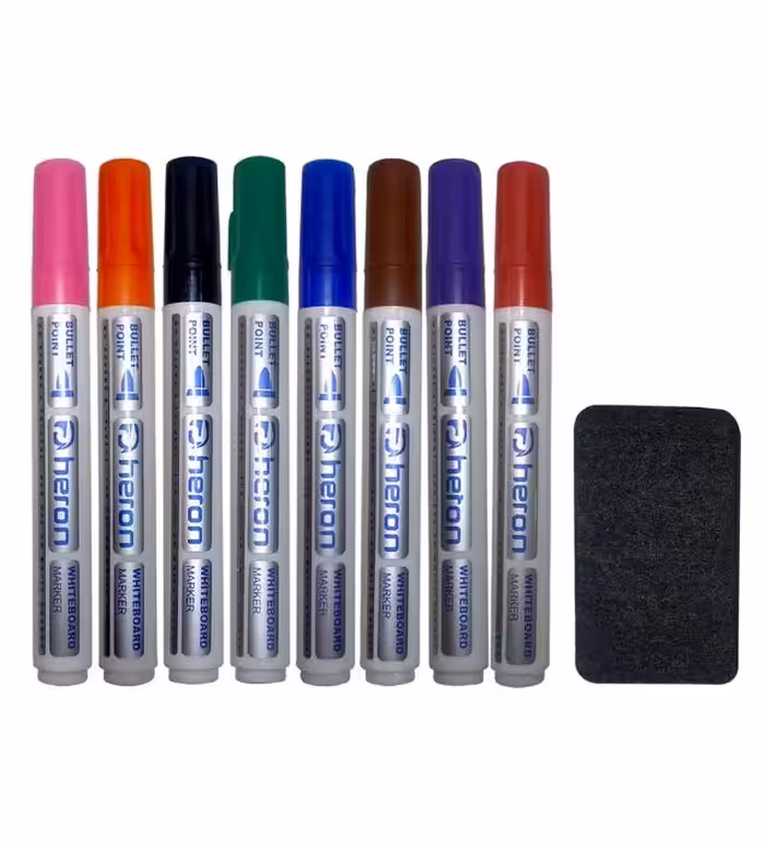 ماژیک وایت برد هرون مدل 41f به همراه تخته پاکن بسته 8 عددی