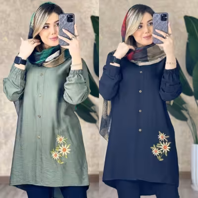 مانتو اسپرت زنانه نخی کرسپو مدل شومیزسه گل