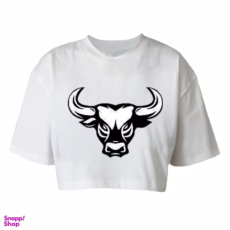 تیشرت کراپ مدل K2 طرح گاو رنگ سفید