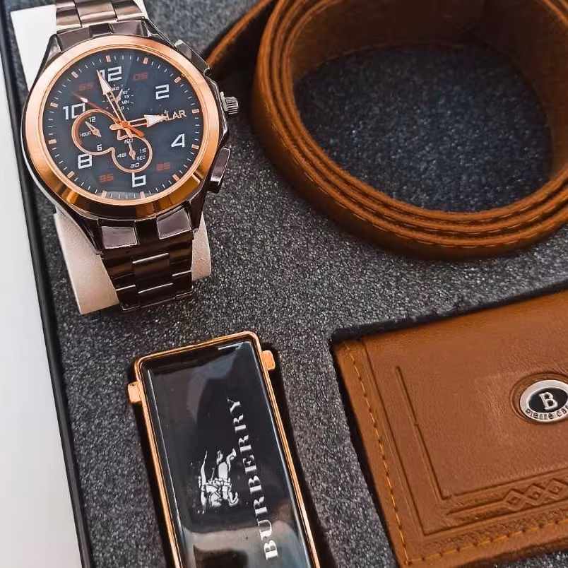 پک مردانه پک چرمی ساعت والار همراه دو عدد کیف چرمی کمربند چرمی سگک
