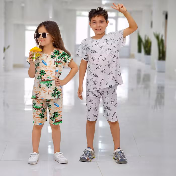 تیشرت شلوارک اسپرت دخترانه و پسرانه نخی