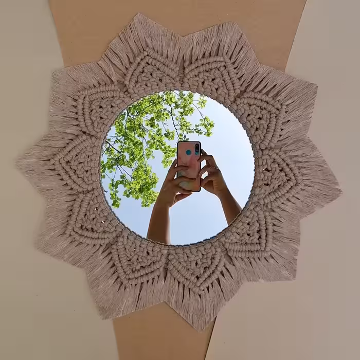 آیینه مکرومه طرح دار  دستبافت  قطر45