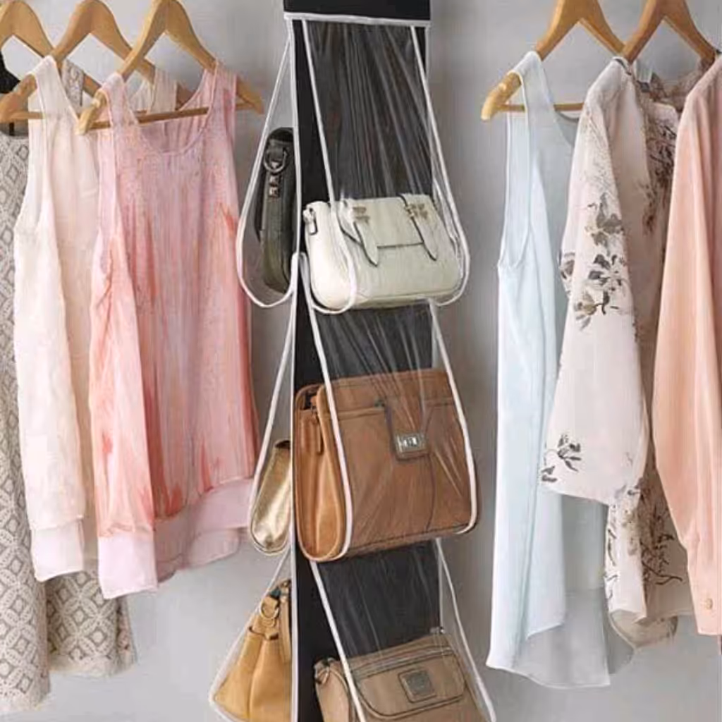 آویز کیف داخل کمد 4 طبقه  8 خانه  پارچه ای