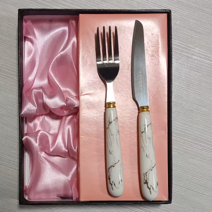 کارد و چنگال یونیک طرح ماربل دسته سرامیکی 