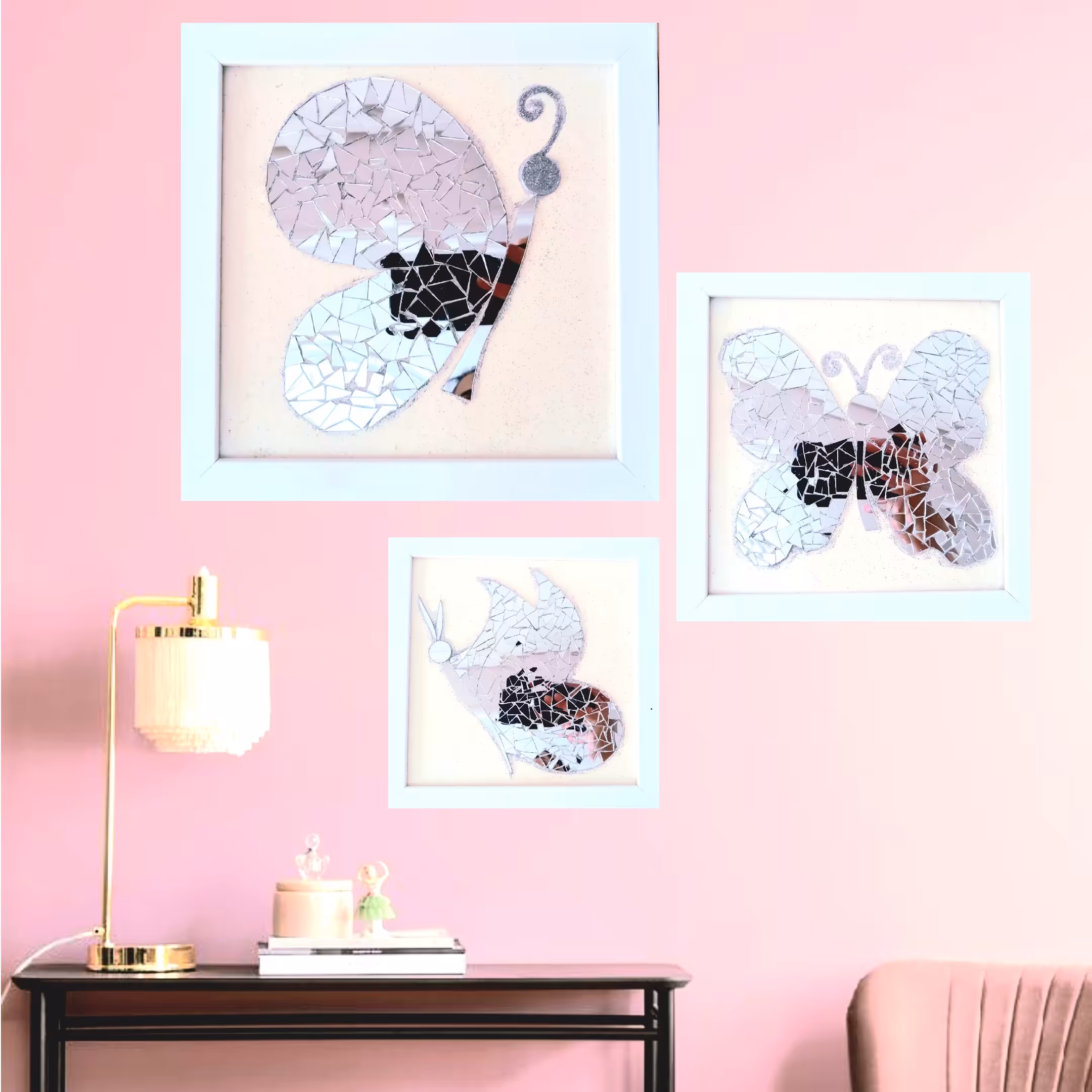 تابلو آینه کاری سه تکه مدل پروانه. هنر دست