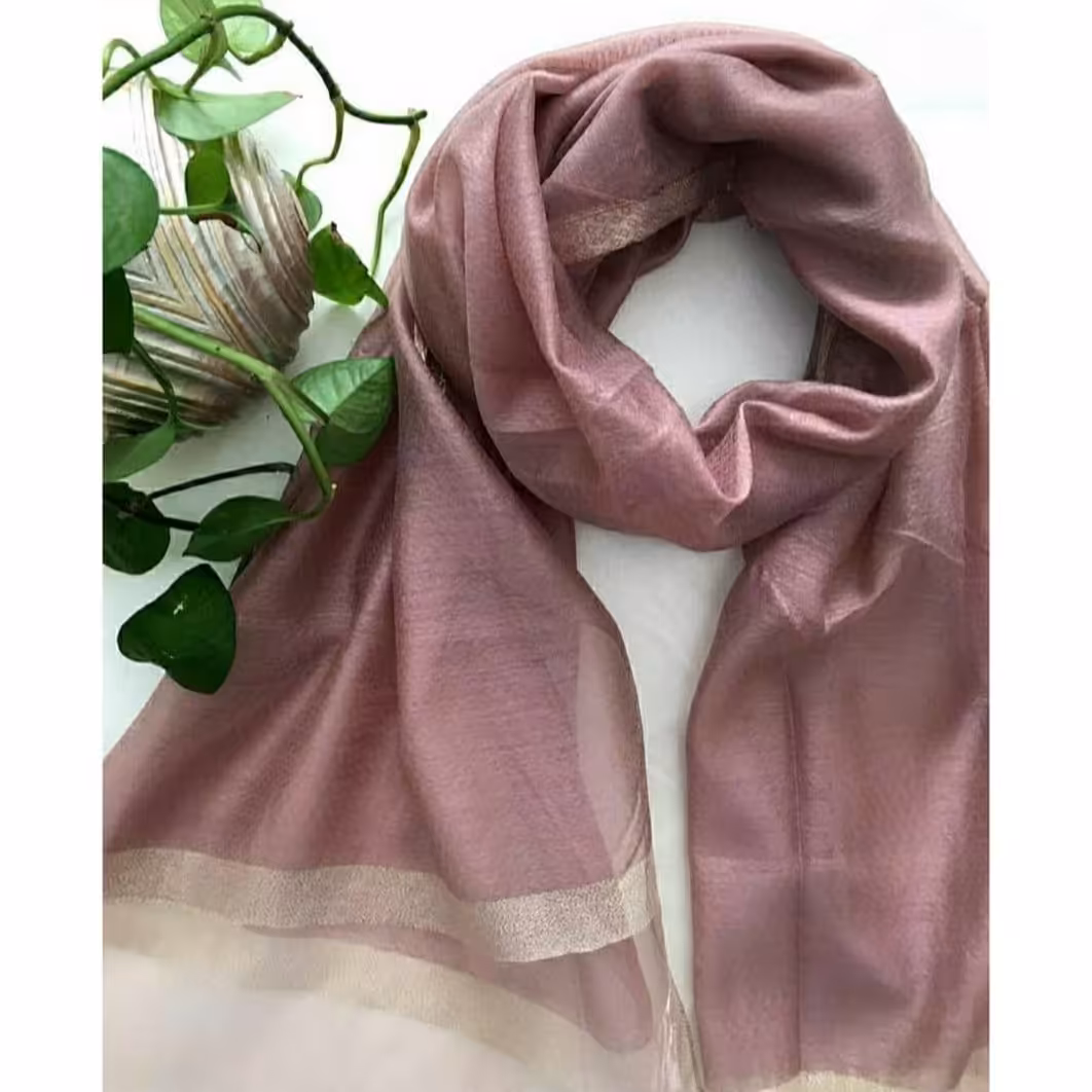 شال نخ ویسکوز دستک حریر حاشیه لمه دار تک رنگ وارداتی بسیار زیبا