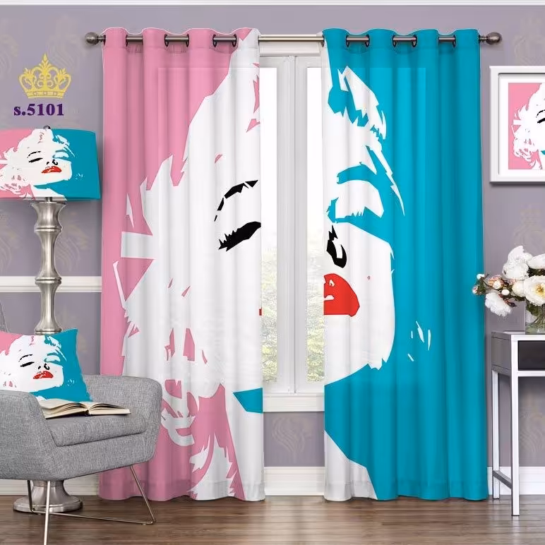 پرده پذیرایی دو قواره پانچ چهره طرح رنگی کد S5101