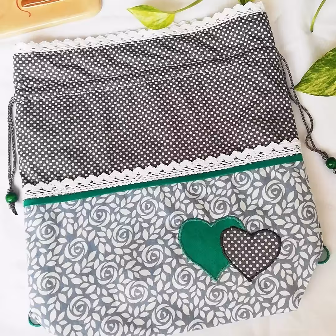 کیسه سبزی  کتان نخ سه لایه نوار دوزی شده