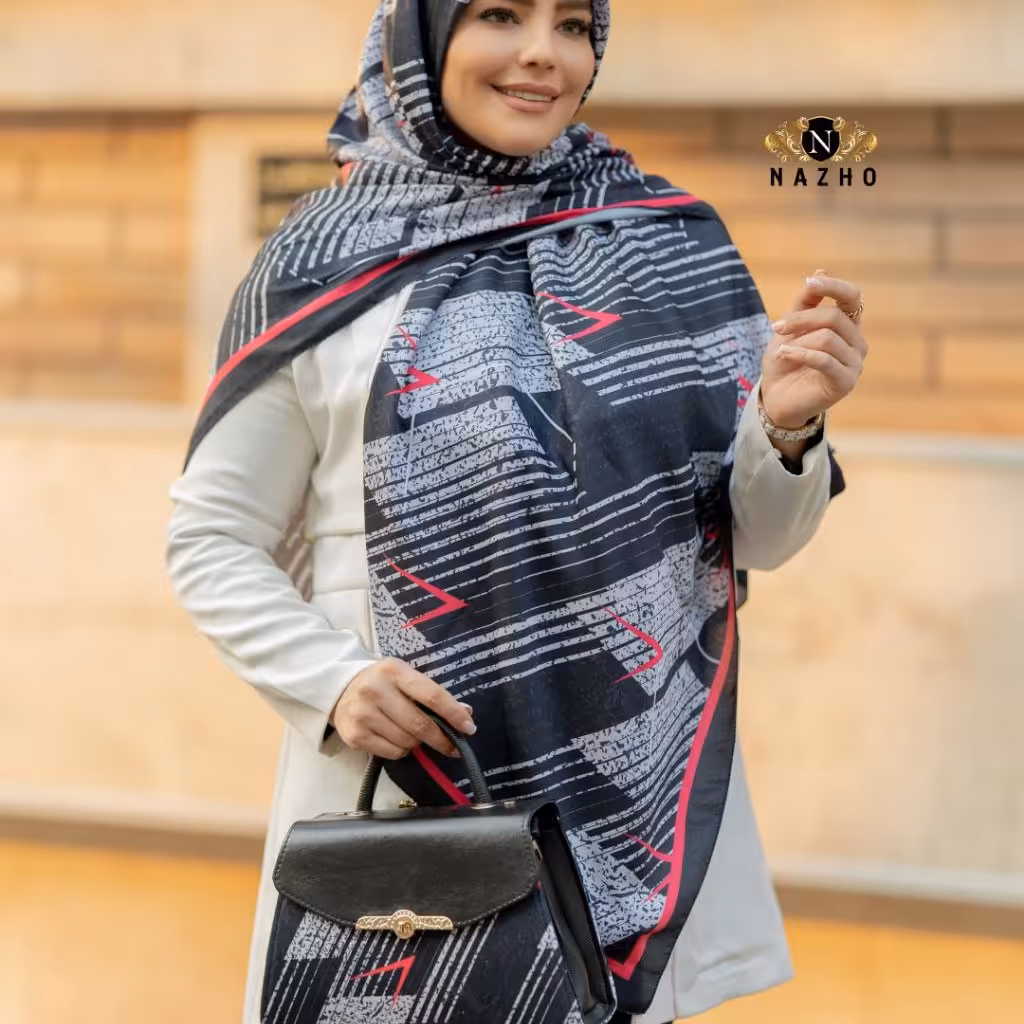 ست کیف و روسری مشکی قرمز طرحدار با کیف مخمل و چرم ارسال رایگان  na40