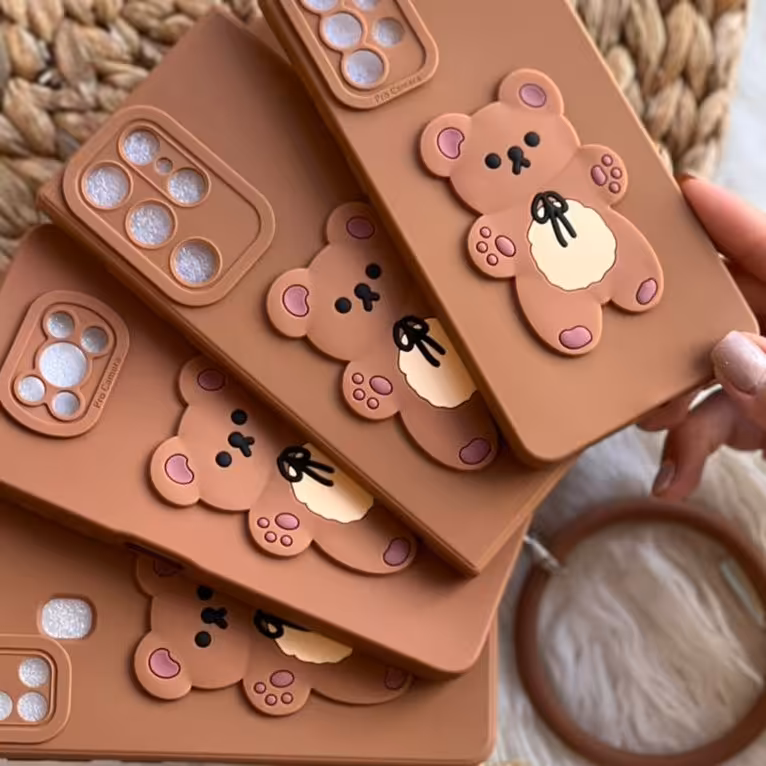 قاب موبایل  خرس برانچ قهوه ای سیلیکونی + حلقه ست